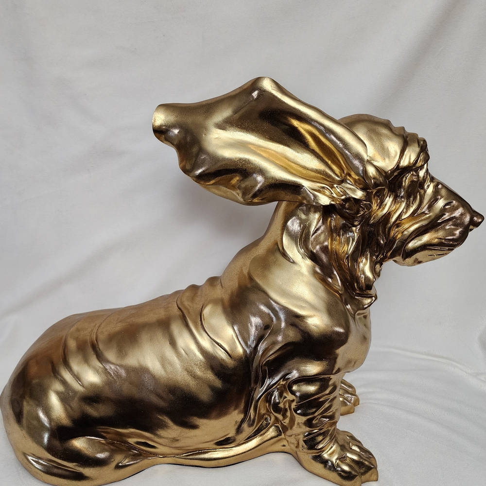 Gold Ceramic Basset Hound Figurine - Decorative Home Art LIFE SIZE 20"X30" - Picture 10 of 11